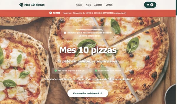 Site commande en ligne pizzeria - MES10PIZZAS