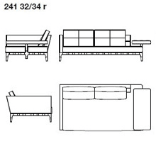 241 32 - width 225 x depth 109 x 82 cm - FIXED HORIZONTAL ARMREST - SX Narrow Armrest - DX Horizontal Armrest