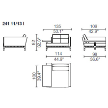241 11 - FIXED HORIZONTAL ARMREST - Width 135 x dEpth 190 x 82 cm - Right Narrow Armrest - Left Horizontal Armrest