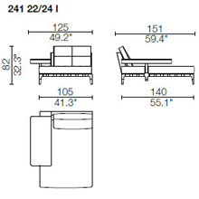241 22 - LONG ARMCHAIR - width 225 x depth 10 x h.82 - FIXED HORIZONTAL ARMREST LEFT