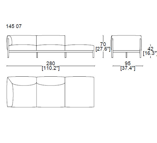 14507 three seater sofa with chaise longue 280x95 with one armrest on the left