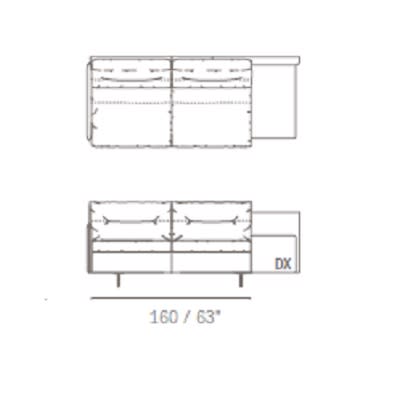 Two seater with high armrest + box armrest