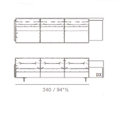 Three seater with high armrests + box armrest