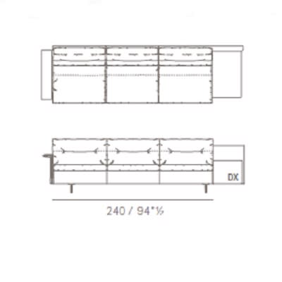 Three seater with flat armrest + box armrest