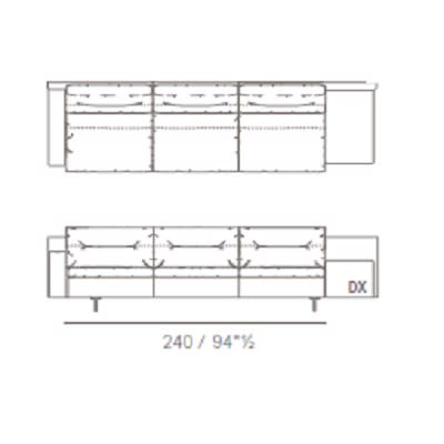 Three seater with medium armrest + box armrest