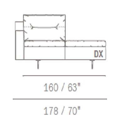 Sofa with bench 160 cm medium armrest