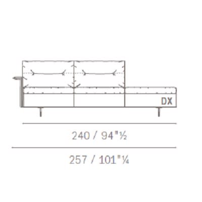 Sofa with bench 240 cm flat armrest