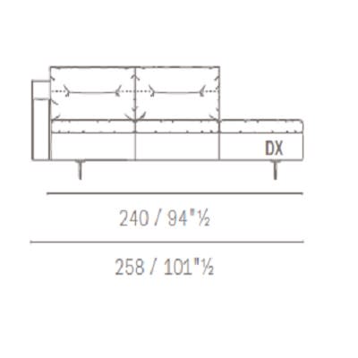 Sofa with bench 240 cm medium armrest