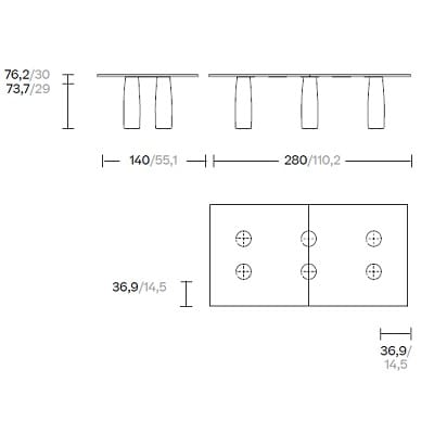 Rectangular - 6 legs