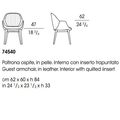 Guest armchair, in leather. Interior with quilted iinsert