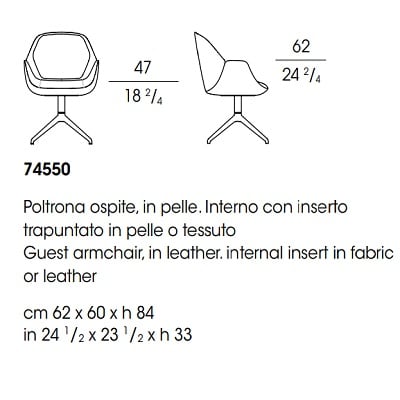Guest armchair, in leather. internal insert in fabric or leather