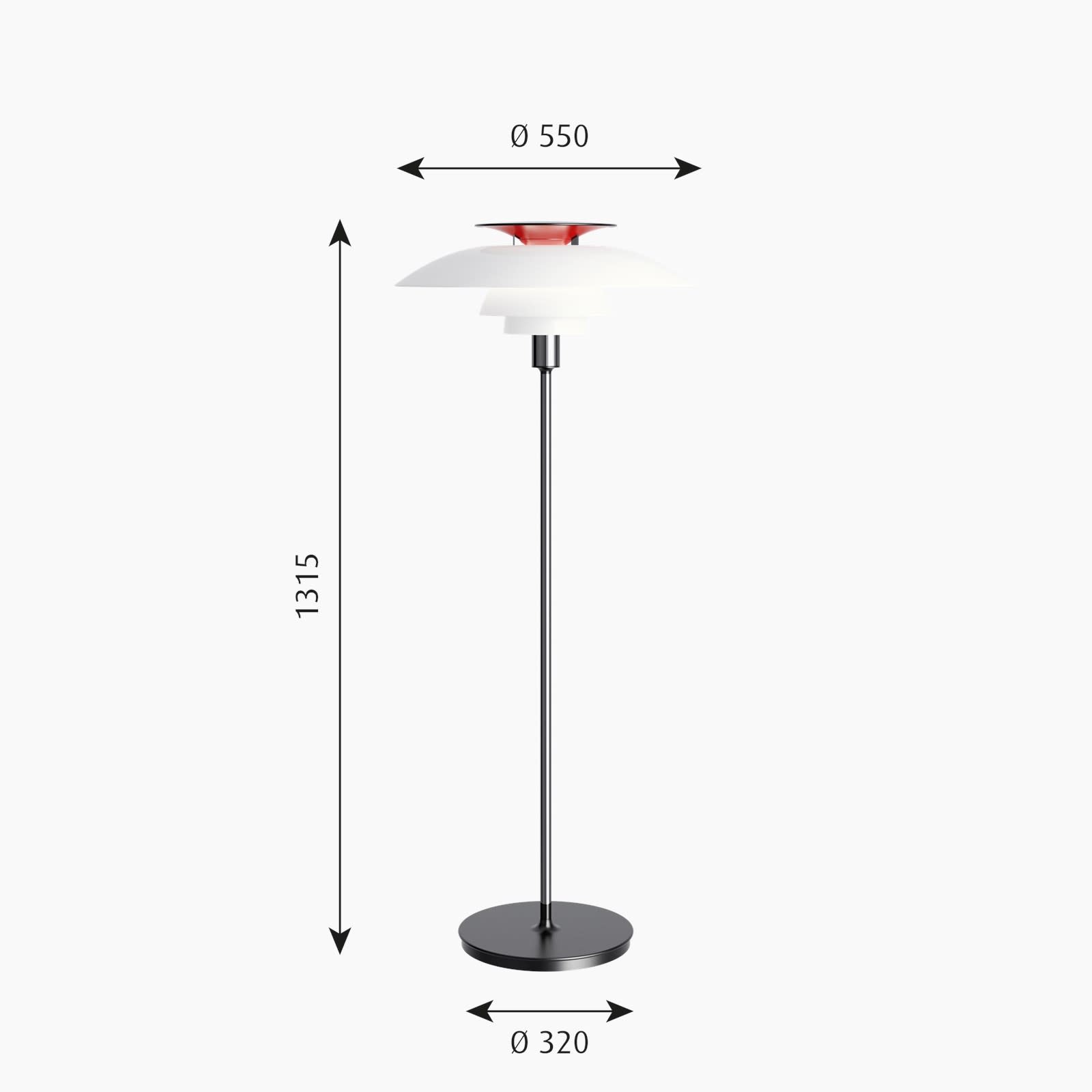 Louis Poulsen PH 80 floor lamp, chrome plated