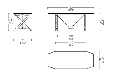 cassina cavalletto table dimensions