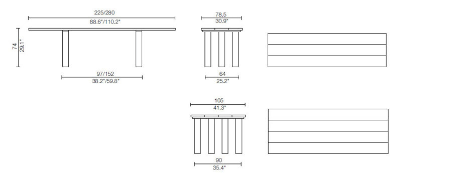 cassina la basilica table dimensions