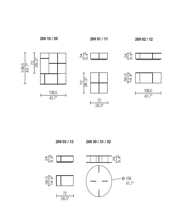 cassina mex coffee table dimensions 