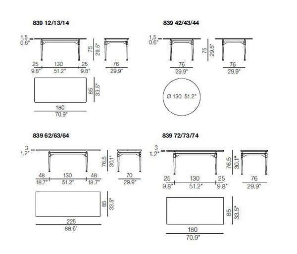 cassina tl3 table dimensions