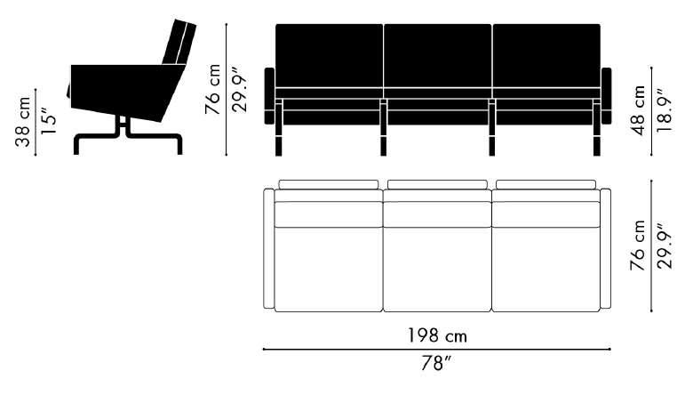 Fritz Hansen PK31 3 seater dimensions