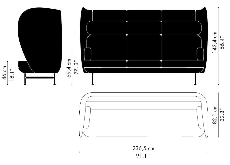 Plenum 3 seater dimensions
