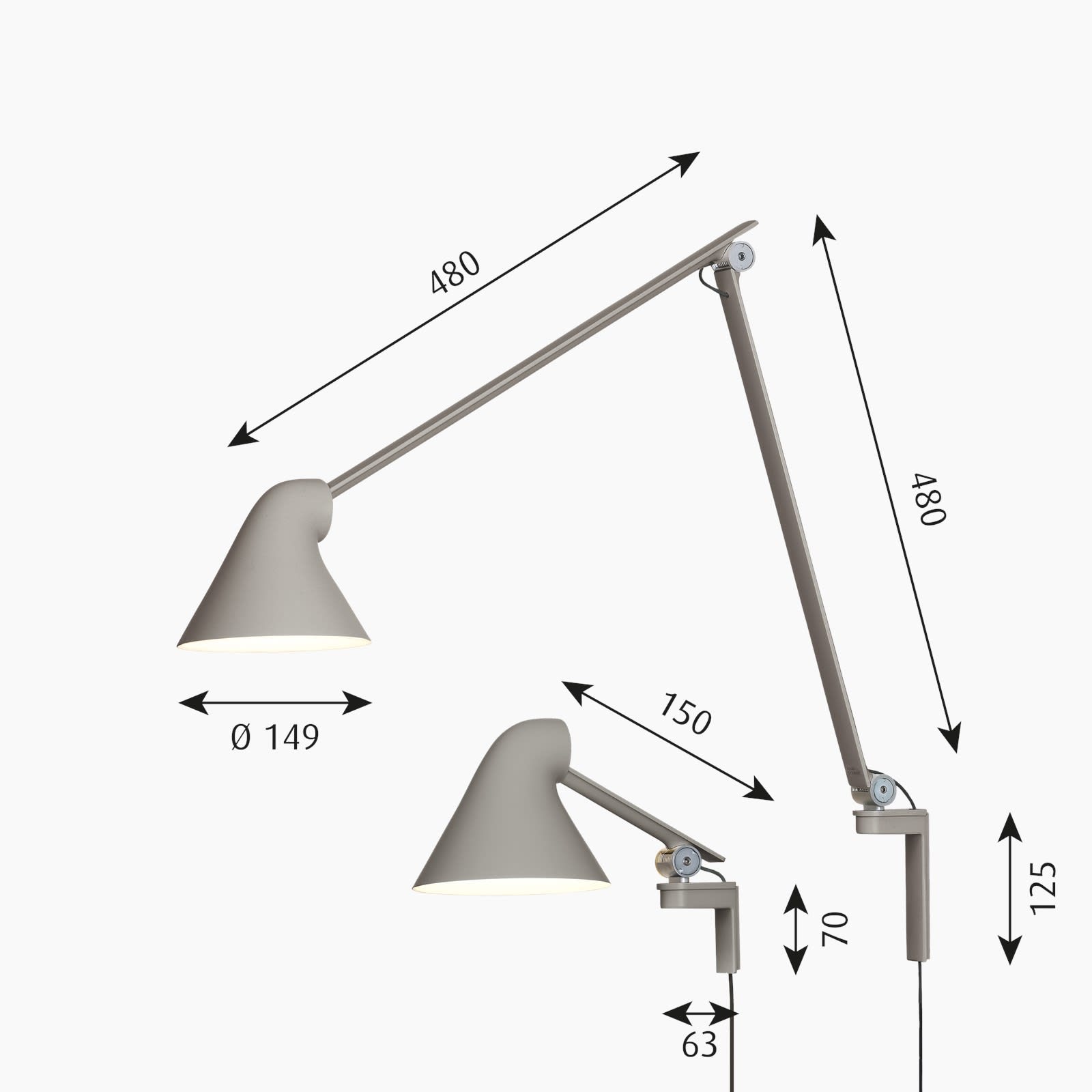 LOUIS POULSEN lampada da parete NJP con braccio lungo (Nero 2700K -  Alluminio) 