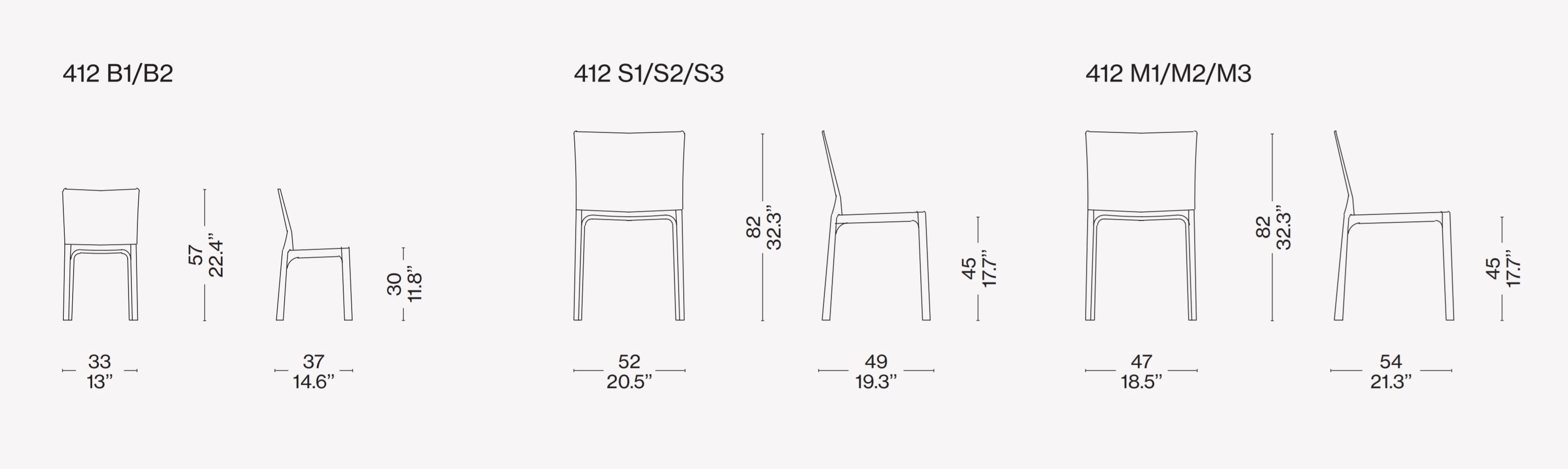 choose between 3 cassina cab chairs dimensions.