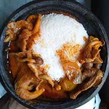 Plain Rice Palmnut Soup And Chicken
