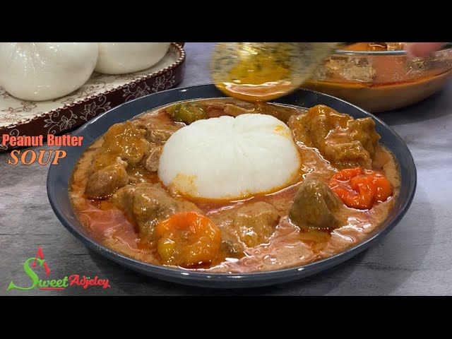 Plain Rice Groundnut Soup With Goat Meat