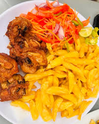 Yam Fries With Goat Meat