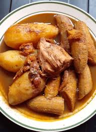 Plantain With Light Soup And Chiocken And Goat Meat