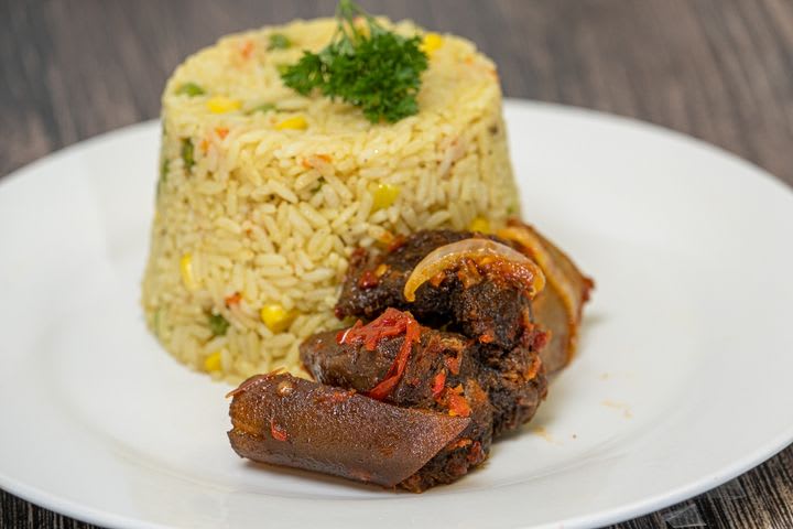 Fried Rice And Goat Meat