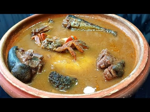 Ebunu - Ebunu Soup With Fufu And Assorted Protein (Fiswh, Chicken, Snail, Goat Meat And Crab)