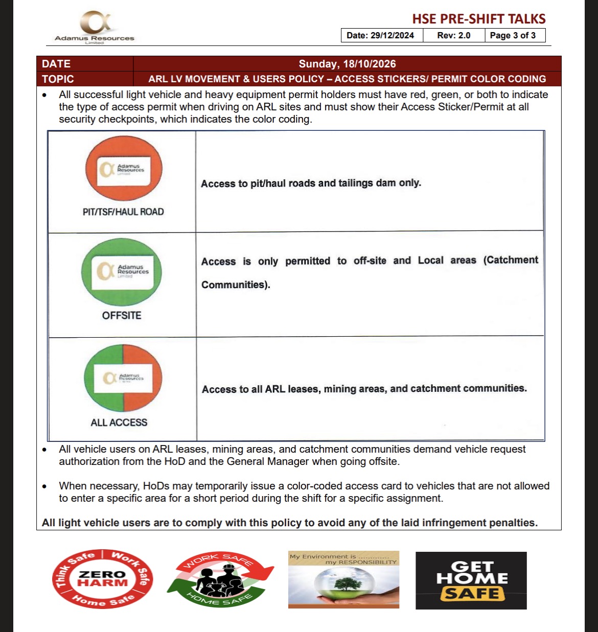 ARL LV Movement Policy