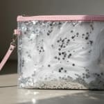 Cartera Sobre Mujer Transparente con Lentejuelas Plateadas Rosa