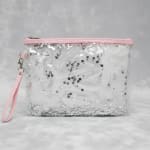 Cartera Sobre Mujer Transparente con Lentejuelas Plateadas Rosa