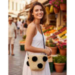 Bolso Bandolera de Raffia Tejida con Pompones o Cerezas