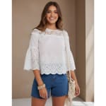 Blusa Broderie y Tul Importada Manga 3/4 Mujer - Estilo Único
