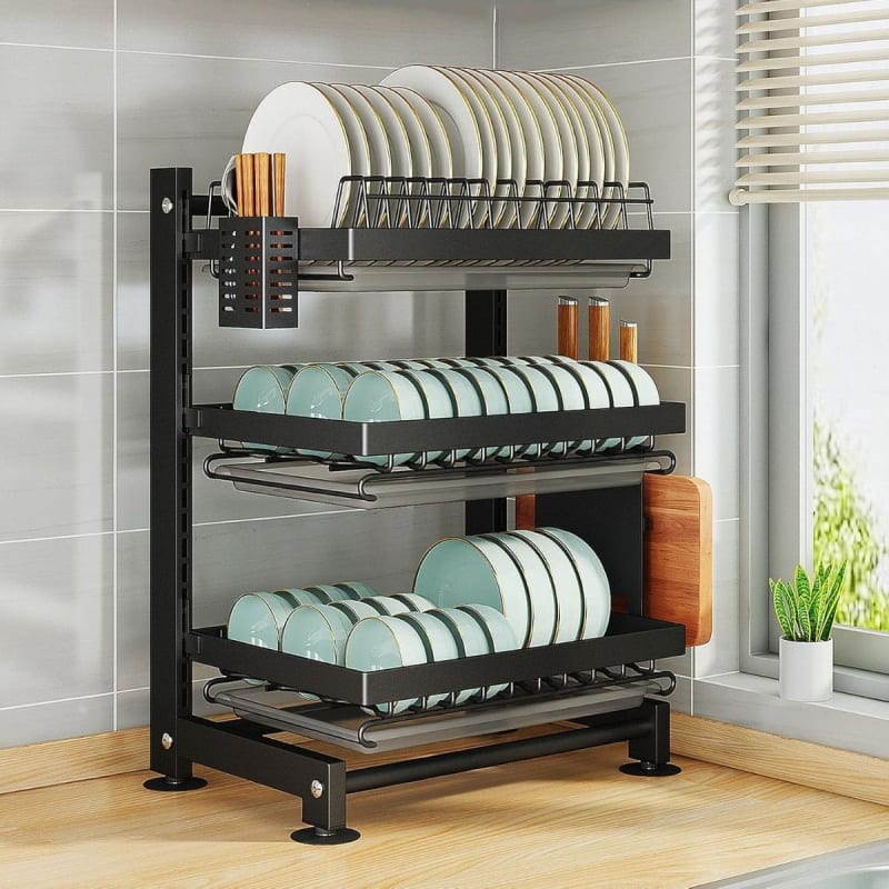 Secaplatos Rack Metálico 3 Niveles Regulable Negro El Gadget