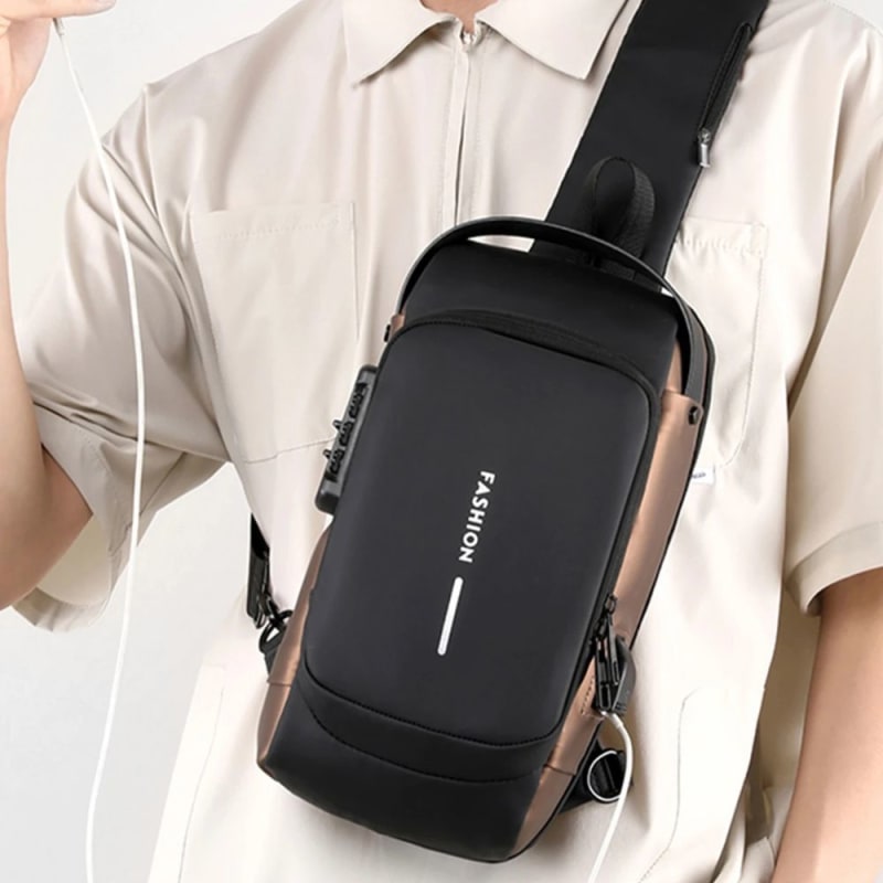 Morral Antirrobo Oxford Negro con Puerto USB y Clave