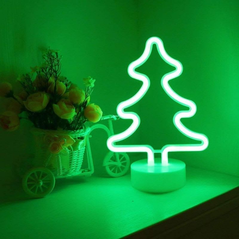 Lámpara de Mesa Árbol de Navidad Verde a Pilas para Deco