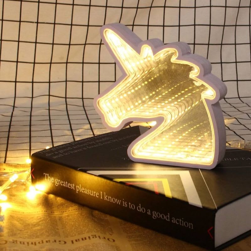 Velador Led Unicornio Efecto Infinito Espejado Decorativo