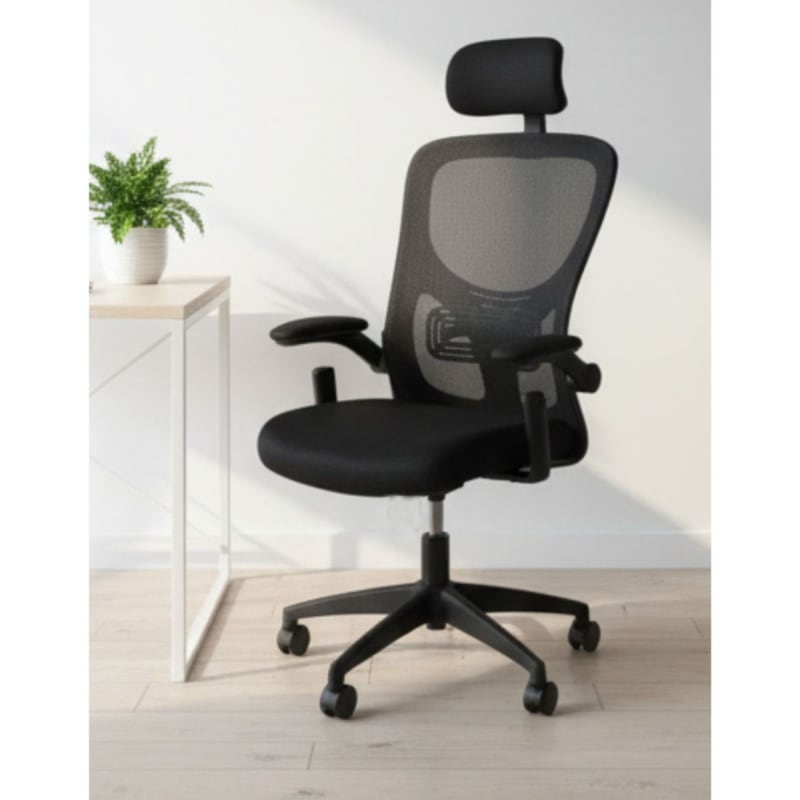 Silla Ergonómica de Oficina Negra con Soporte de Cabeza