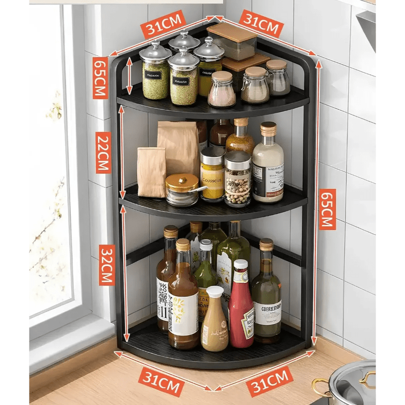 Organizador esquinero de cocina 2 estantes madera y metal