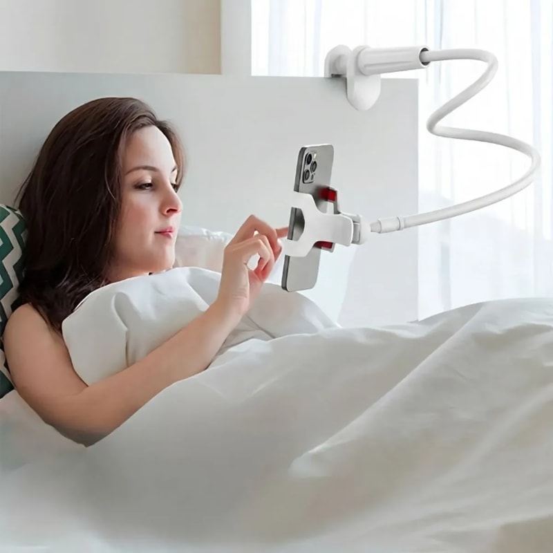 Soporte Celular Flexible Blanco 360° con Pinza Ajustable Manos Libres