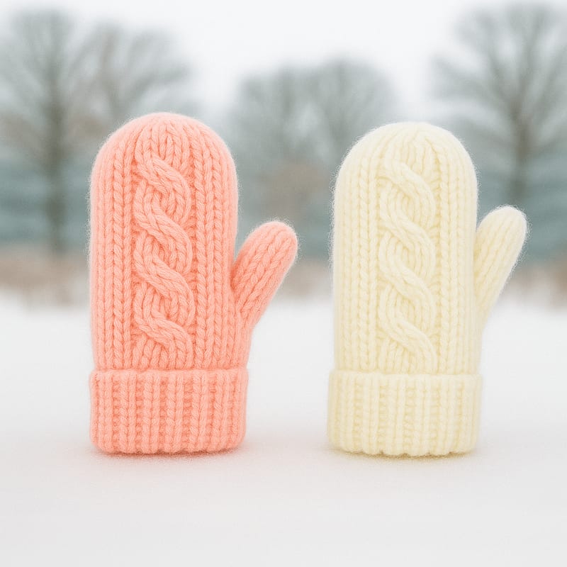 Guantes tejidos infantiles beige y rosa para manos abrigadas