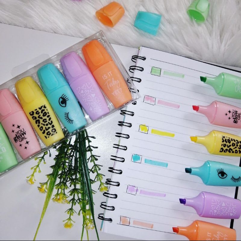 Mini Resaltadores Pastel Pack x6 para Apuntes y Estudio