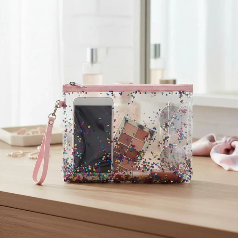Cartera Sobre Mujer Transparente Lentejuelas Rosa Fiestas