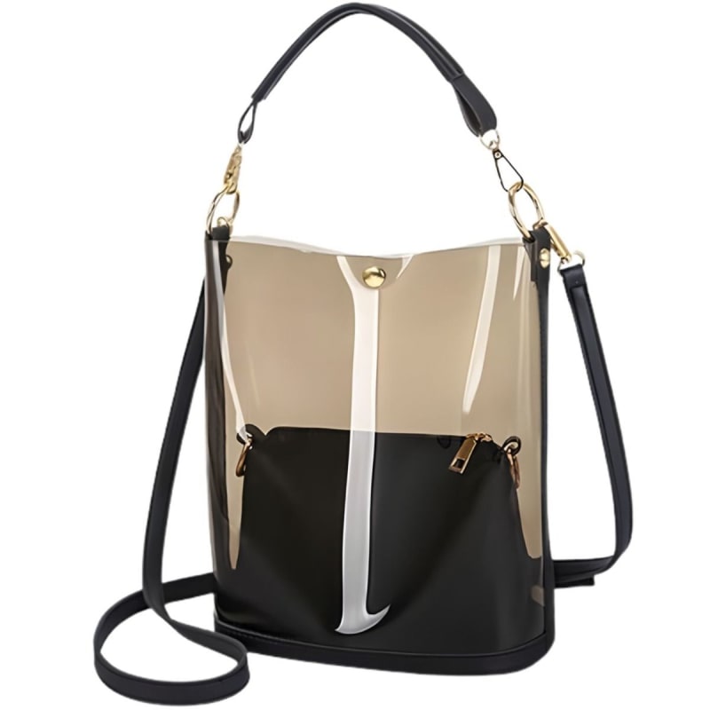 Bandolera Transparente Negra PVC con Porta Objeto - El toque de moda