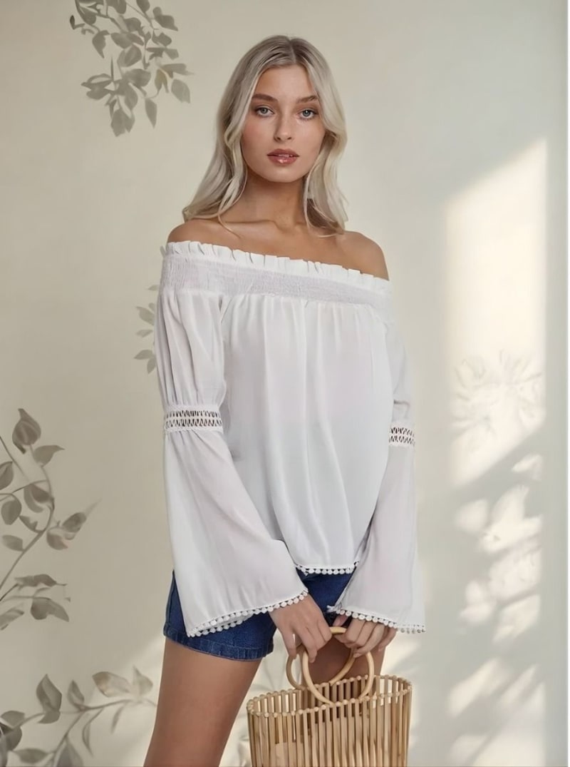 Blusa Blanca Manga Larga Semi Oxford Mujer Estilo Chic
