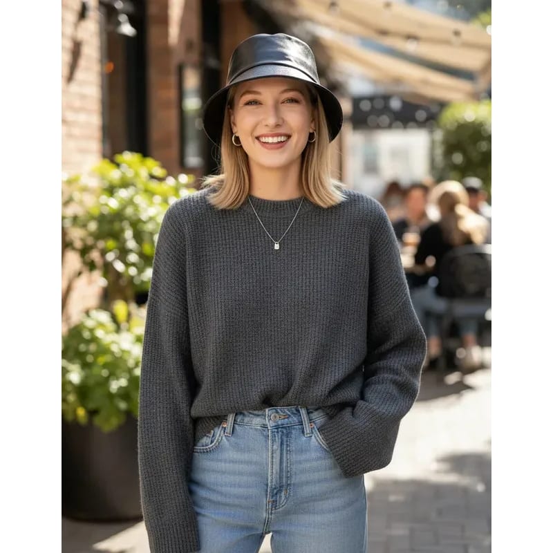 Piluso Gorro Mujer Eco Cuero Negro Brillante Invierno Urbano Forrado