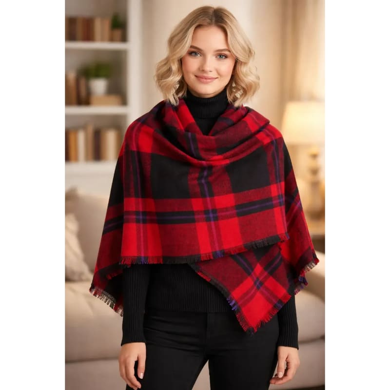 Poncho Bufanda Roja y Violeta - Abrigo Versátil de Diseño Único