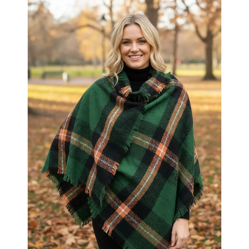 Mantón Poncho Bufanda Verde - Abrigo Versátil y Elegante Invierno